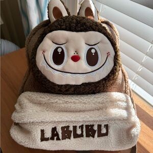Pop Mart Labubu Brown Fleece and Cream Backpack